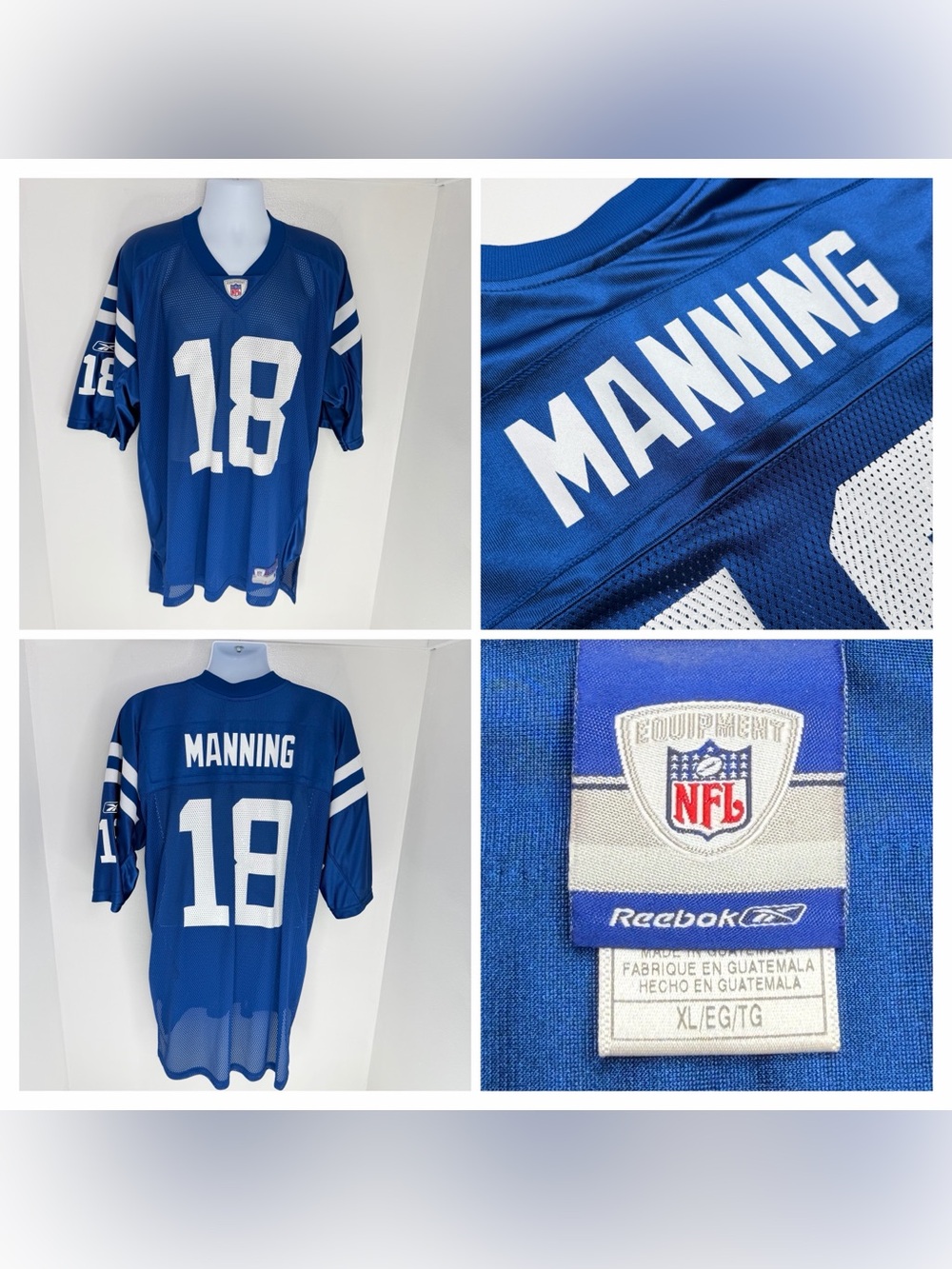 Peyton Manning Vintage Reebok On Field Jersey Size XL NFL Indianapolis Colts 18